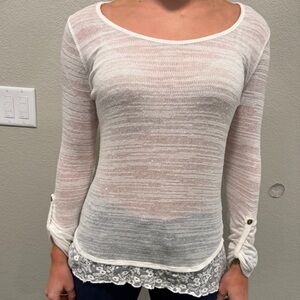 American Rag Cream Lace Hem Long Sleeve Top